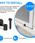 12 Pack 3 8 Inch Window Screen Clips For Storm Windows And Sliding Glass Doors, black clips with screws for easy installation.