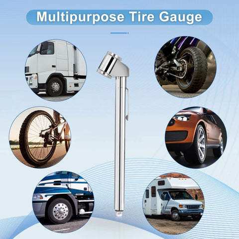 Chrome pencil tire pressure gauge, 2-pack; multipurpose automotive air gauge for car, truck and motorcycle