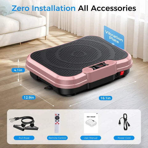 Vibration Plate Exercise Machine For Full Body Workout And Fat Burning, 400 Lbs Capacity, rose gold platform with remote and accessories