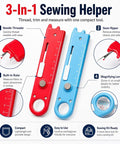 Automatic Needle Threader Tool With Built In Magnifier And Scale For Quick Sewing, Quilting, Embroidery And DIY Projects, No Fuss Threading In Seconds, Red, 3-in-1 sewing helper with ruler