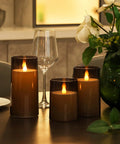 Grey Flameless Pillar Candles With Remote Control And Timer Battery Operated LED Candles Featuring Realistic 3D Flame Perspex Construction