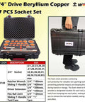 27 Piece Beryllium Copper Socket Set Featuring Three Quarter Inch Drive Ratchet And Flex Ball Joint T Handle Wrench Kit for hot industrial sites in a carrying case.