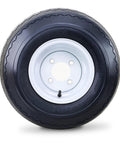 Front view of 18X8.5-8 Golf Cart Tires And Wheels Assembly with white steel rim, 4 ply construction for utility carts.