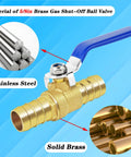 Brass hose-barb ball valve with blue lever; 5/8 inch fittings; includes stainless steel clamps; solid brass construction