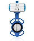 UNOX pneumatic butterfly valve, wafer type DN125 (5 in), blue actuator, stainless steel disc, EPDM seat