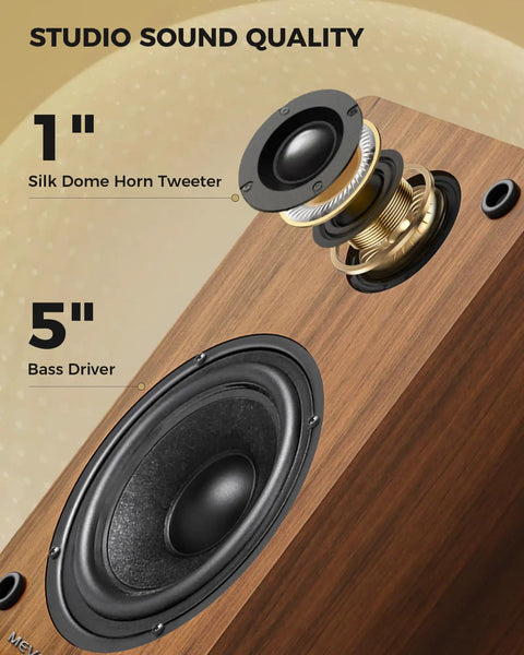 Beefy Bass Bookshelf Speakers 36W RMS BT Five Four Wireless Studio Monitors with 5 inch woofer and 1 inch silk dome tweeter