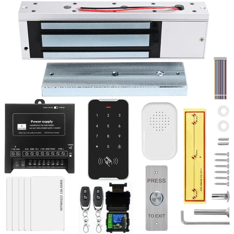 Access Control System Kit With 1200Lbs Magnetic Lock RFID Keypad Remotes Push To Exit Button DC12V 5A Power Supply And EM ID Card Set