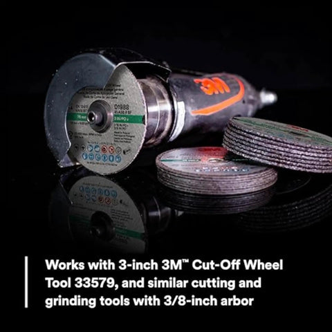 General Purpose Cut Off Wheel 3 In 1/16 In by 3/8 In Resin Bonded with power grinder tool.