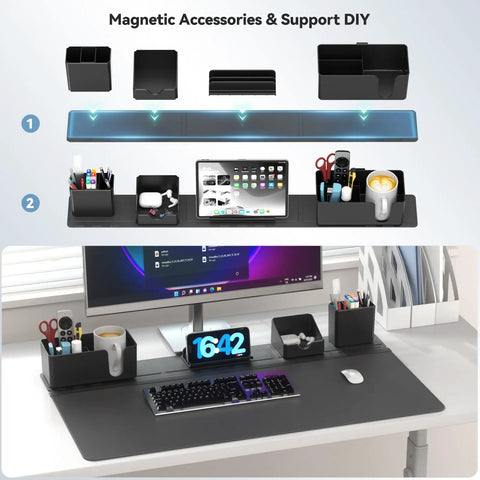 5 In 1 Desk Pad Organizer Set With Large Mouse Pad, Phone Stand, Cup Holder, Pen Holder, Storage Box And Card Case on desk