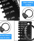 Four Piece Double Sided Wire Gauge Tool Set for Metal Sheets, Thickness Gauge with Deep Engravings, Portable Black Size Inspection Tool for Welding and Metalworking, Easy Readability From Both Sides shown with close-up details and keychain