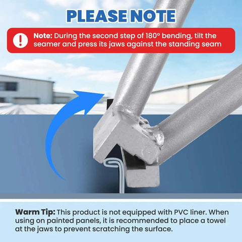 Close-up of Heavy Duty Hand Seamer And 2 In 1 Metal Bender with 90 and 180 degree seams in use on metal panel