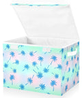 Insane Quality Foldable Storage Bin With Lid, Collapsible Box For Home Bedroom, 300D Oxford Fabric With Hollow Board Frame, Dustproof Flip Top Cover With Velcro Closure, Space Saving Container For Clutter Control with palm tree design.