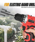 Drill-powered pipe threader kit for PVC and PPR, used outdoors for DIY repair on 1/2-3/4 inch pipes, with hand drill.