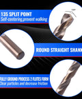Top Tier 115 Piece M35 Cobalt Drill Bit Set With 135 Degree Split Points For Tough Hardened Metal Wood Plastic Projects Plus Indexed Metal Case Included 135° split point drill bit