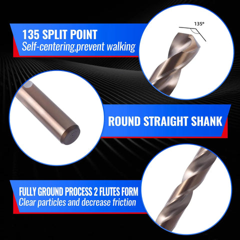 Top Tier 115 Piece M35 Cobalt Drill Bit Set With 135 Degree Split Points For Tough Hardened Metal Wood Plastic Projects Plus Indexed Metal Case Included 135° split point drill bit
