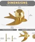 Dimensions of Solid Brass Gold Cabinet Knobs 4 Pack With Swallow Backplates, screw options, and brushed brass finish.