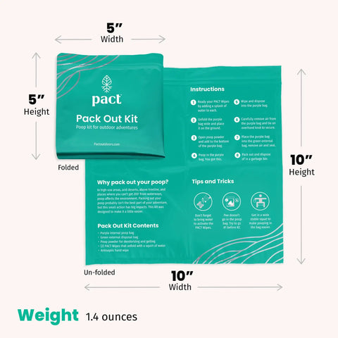 Unfolded and folded view of All In One Camping Poop Kit 6 Pack With Odor Control Poop Powder Smell Proof Disposal Bags