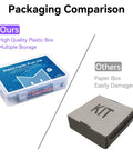 Packaging comparison of Electronic Component Fun Kit For Makers with clear plastic and cardboard boxes side by side.