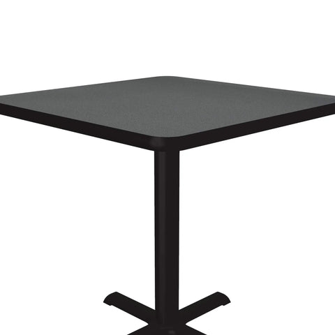30-Inch Square Bar Table For Cafes And Break Rooms With 29-Inch Tall Height, Montana Granite Top, Black Cast Iron X Base, corner view