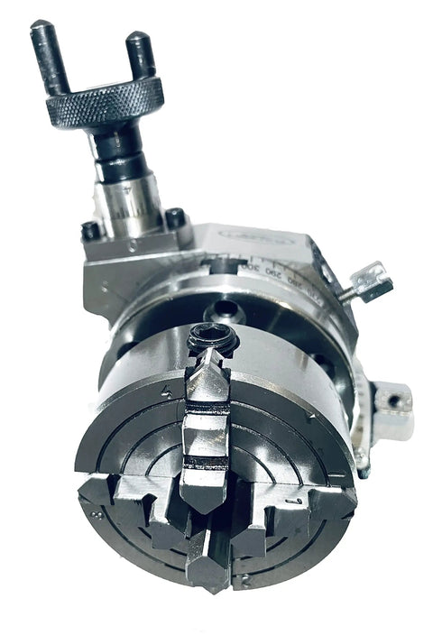 3 Inch Tilting Rotary Table Kit With 70mm 4 Jaw Independent Dog Chuck Back Plate And T Nuts For Milling Low Profile High Precision Mini Rotary System For Small Mills And Precision DIY Machining, front view