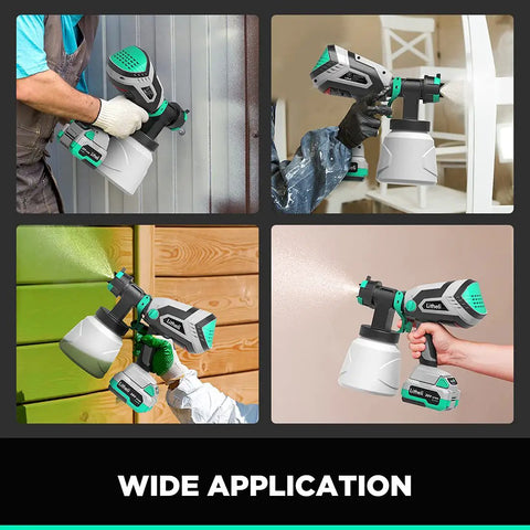 User painting with 20V Cordless HVLP Paint Sprayer Gun With 4.0 Ah Battery And Charger For Home Interior And Exterior Projects