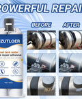 Instant Fuel And Water Tank Repair Adhesive Kit 85g Waterproof High Temp Bond shown with before and after repair images