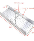 Excel Blades 6-inch metal mitre box set in aluminum/steel with 45° and 90° cutting angles, angled perspective view