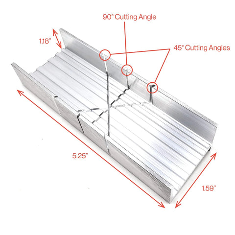 Excel Blades 6-inch metal mitre box set in aluminum/steel with 45° and 90° cutting angles, angled perspective view