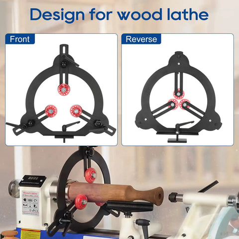 Pro Grade Woodturning Steady Rest For 12 14 And 16 Inch Lathe Swing 3 Point Adjustable Woodworking Stabilizer in use on a lathe
