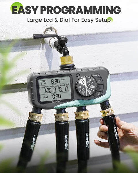 4 Zone Easy Sprinkler Timer For Garden Hose And Soaker Hoses With Rain Delay Manual And Automatic Watering Digital System