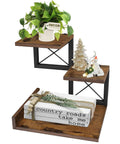 Compact Desk Shelf Organizer Three Tier Storage Riser For Small Desks Rustic Brown Black Finish displaying decor and books