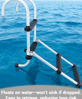 Four Step Aluminum Folding Boat Ladder Delivers Five Hundred Pound Capacity With Non Slip Steps Lightweight Removable Design For Pontoons Yachts And Docks Built Tough For Adults Kids And Gear, floating on water