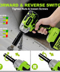 Cordless Half Inch Impact Wrench Kit With 400 Nm Torque, 20V Brushless Motor showing forward-reverse switch in action