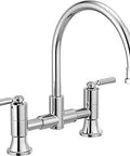 Westchester Bridge Kitchen Faucet With Two Handles Chrome Finish 8 Inch 2 Hole Installation ADA Lever Controls High Arc Spout