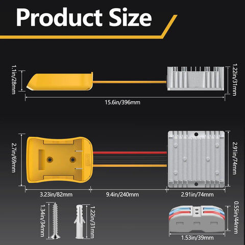 Dimensions of 20V To 12V Step Down Power Inverter For Cordless Tool Batteries, Buck Boost DC Converter 20A 240W.