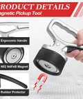 Strong Magnetic Pickup Tool With Release No Power Needed showcasing ergonomic handle and rubber protector details.
