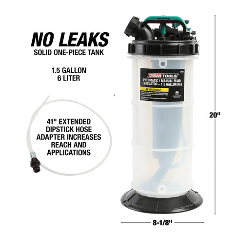 Dual Mode Garage-Grade Fluid Extractor Pump 1.5 Gallon with extended dipstick hose and manual operation features