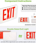 Lit Ultra Slim LED Exit Sign Dual Face 2 Pack Red Letter Emergency Exit Lights with instruction and component view
