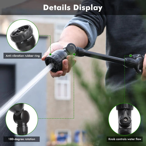 Heavy Duty Metal Hose Wand Sprayer For Garden Hose 16 Inch Zinc Alloy Watering Wand with 180-degree swivel and flow control