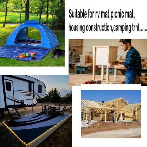 Heavy Duty Outdoor RV Rug Stakes 6 Inch Stainless Steel Spira Mats Stakes for securing mats at a campsite and RV area.