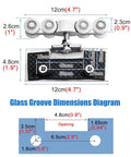 Diagram showing dimensions of Sliding Glass Barn Door Hardware Kit with stainless steel rollers and aluminum track measurements.