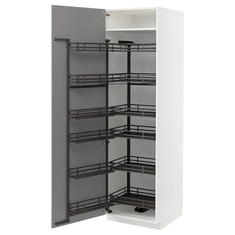 Hella Spacious Tall Pantry Cabinet Featuring Slick No Hassle Pull Out Slides In Bright White And Charcoal Grey Finish 60X60X200 Cm open view showcasing deep sliding bins.