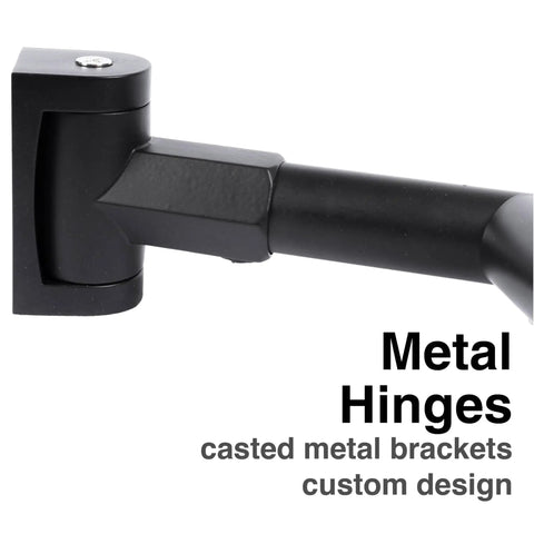 Close-up of Metal Hinges for Badass Double Curved Shower Rod With Hella Elbow Room, Heavy Duty Aluminum and Zinc Mounting Hardware.