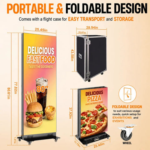 Sleek Eighty Inch Led Poster With P1.86 Razor Sharp Resolution And Rugged Flight Case For Event Rentals Weddings And Commercial Displays Where Plug And Play Setup Goes Hard On Any Venue Floor, portable design with flight case.
