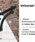 Heavy Duty Black Cast Iron Shelf Brackets Set Of Four, 5.5 X 1.2 X 5.5 Inches shown in indoor and outdoor settings