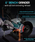 Rock Solid 6 Inch Bench Grinder And 1X30 Belt Sander Combo with adjustable eyeshield and tool rests for metalworking.