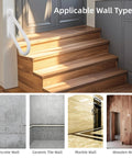 18 Inch Tough As Nails Metal Outdoor Handrail U Shaped White Powder Coated Wall Mount Stair Railing With Non Slip Grip Solid Frame Built Different For Patio Deck Steps installed on wooden steps next to different wall types.