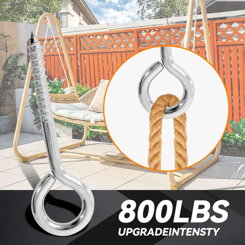 Two Pack 6 Inch Heavy Duty Screw Eyes Hooks In 304 Stainless Steel Self Tapping Eye Bolts For Wood And Securing Wires And Cables