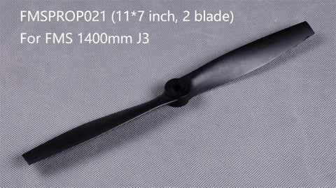 RC Airplane Propeller 11x7 Two Blade For 1400mm J3 Cub Kingfisher Style, black two-blade prop on gray background