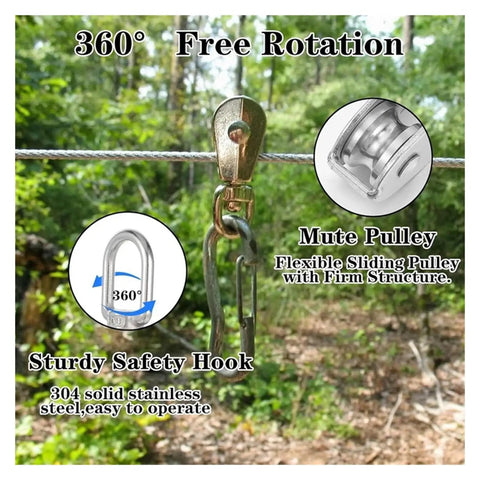 14 Piece M20 Rope Pulley Set In Stainless Steel With Crane Swivel Hooks Double Roller Pulleys 360 Degree Rotation Rust Proof And Weather Resistant Construction For Heavy Duty Hoisting on rope